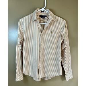 Ralph Lauren 100% Cotton Oxford Copper/White Stripes Size 8 Slim Fit